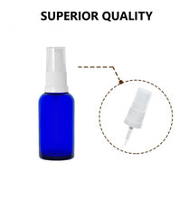 Load image into Gallery viewer, 30ml Blue Glass Bottles with White Treatment Pump and Clear Overcap