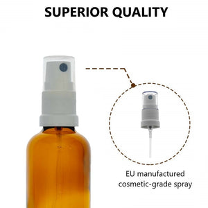 30ml Amber Glass Bottles with White Atomiser Spray and Clear Overcap