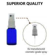 Load image into Gallery viewer, 15ml Blue Glass Bottles with White Atomiser Spray and Clear Overcap