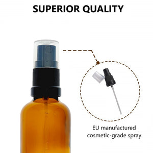 20ml Amber Glass Bottles with Black Atomiser Spray and Clear Over Cap