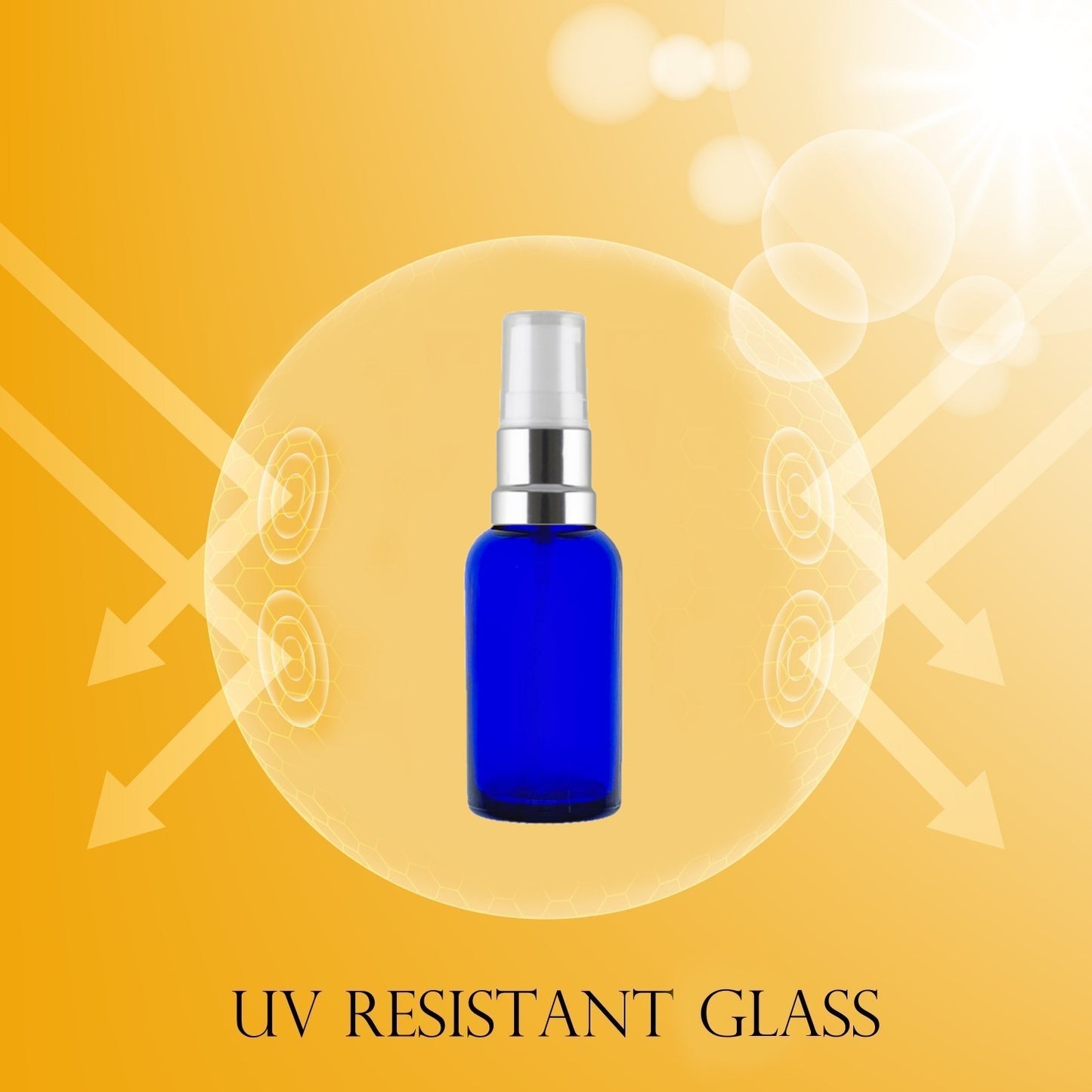 30ml Blue Glass Bottles with Silver/White Treatment Pump and Clear Overcap