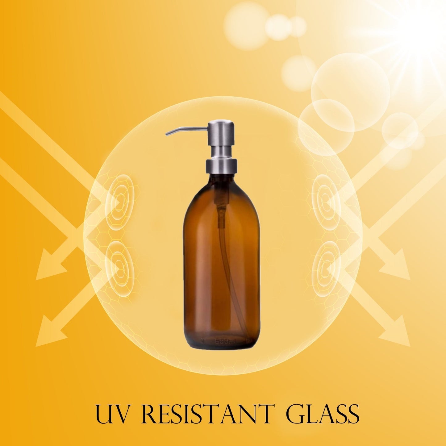 500ml Amber Glass Soap Dispenser Bottles with Brushed Steel Metal Pump