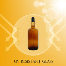 Load image into Gallery viewer, 100ml Amber Glass Bottles with Gold/Black Glass Pipettes