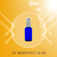 Load image into Gallery viewer, 20ml Blue Glass Bottles with White Atomiser Spray and Clear Overcap