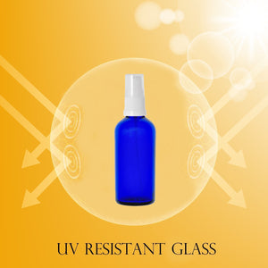 100ml Blue Glass Bottles with White Treatment Pump and Clear Overcap