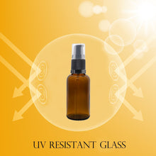 Load image into Gallery viewer, 30ml Amber Glass Bottles with Black Treatment Pump and Clear Overcap