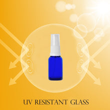 Load image into Gallery viewer, 15ml Blue Glass Bottles with White Treatment Pump and Clear Overcap