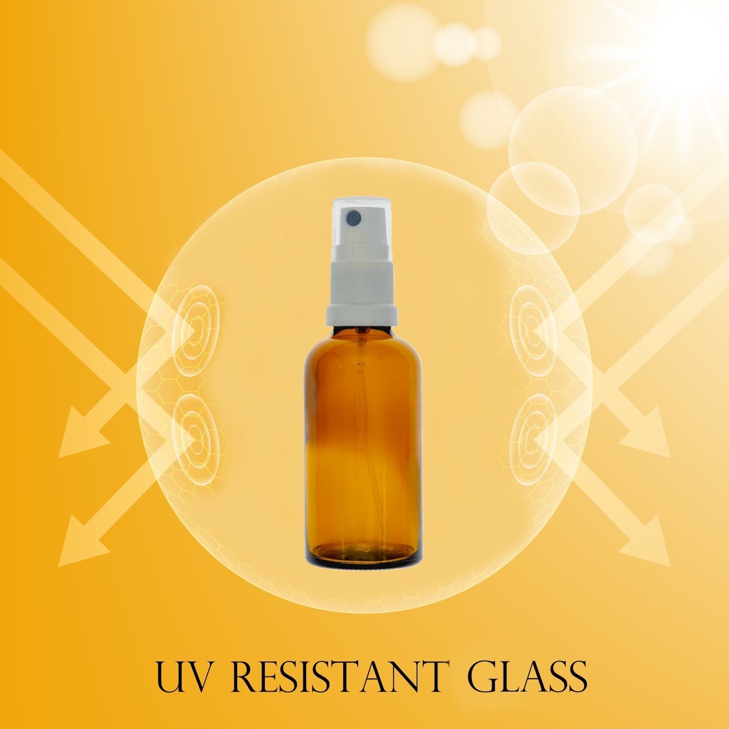 50ml Amber Glass Bottles with White Atomiser Spray and Clear Overcap