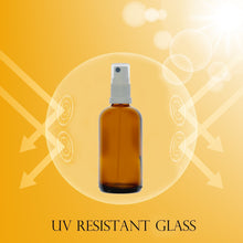 Load image into Gallery viewer, 100ml Amber Glass Bottles with White Atomiser Spray and Clear Overcap