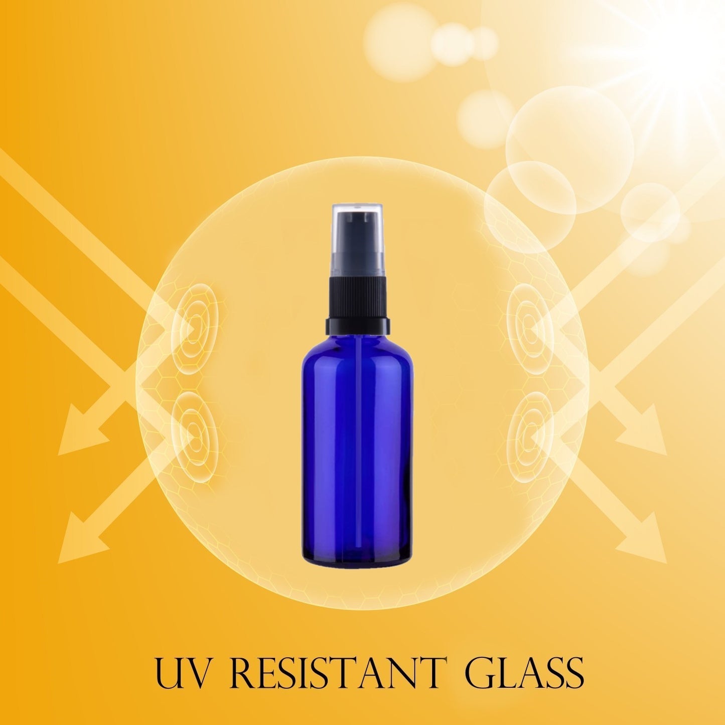 50ml Blue Glass Bottles with Black Treatment Pump and Clear Overcap
