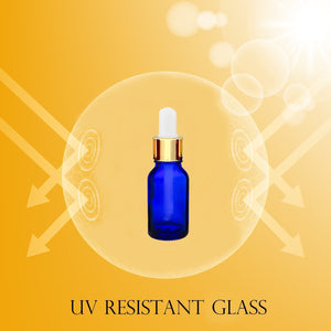 15ml Blue Glass Bottles with Gold/White Glass Pipettes