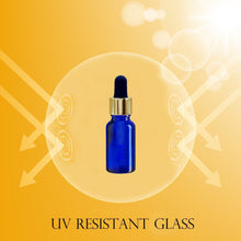 Load image into Gallery viewer, 15ml Blue Glass Bottles with Gold/Black Glass Pipettes