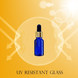 15ml Blue Glass Bottles with Gold/Black Glass Pipettes