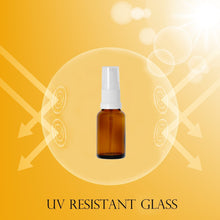 Load image into Gallery viewer, 15ml Amber Glass Bottles with White Treatment Pump and Clear Overcap