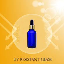 Load image into Gallery viewer, 20ml Blue Glass Bottles with Gold/Black Glass Pipettes