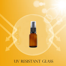 Load image into Gallery viewer, 15ml Amber Glass Bottles with Black Treatment Pump and Clear Overcap