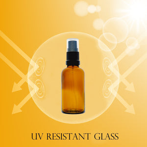 50ml Amber Glass Bottles with Black Atomiser Spray and Clear Overcap