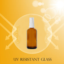 Load image into Gallery viewer, 100ml Amber Glass Bottles with White Treatment Pump and Clear Overcap