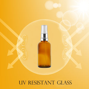 50ml Amber Glass Bottles with Silver/White Treatment Pump and Clear Overcap