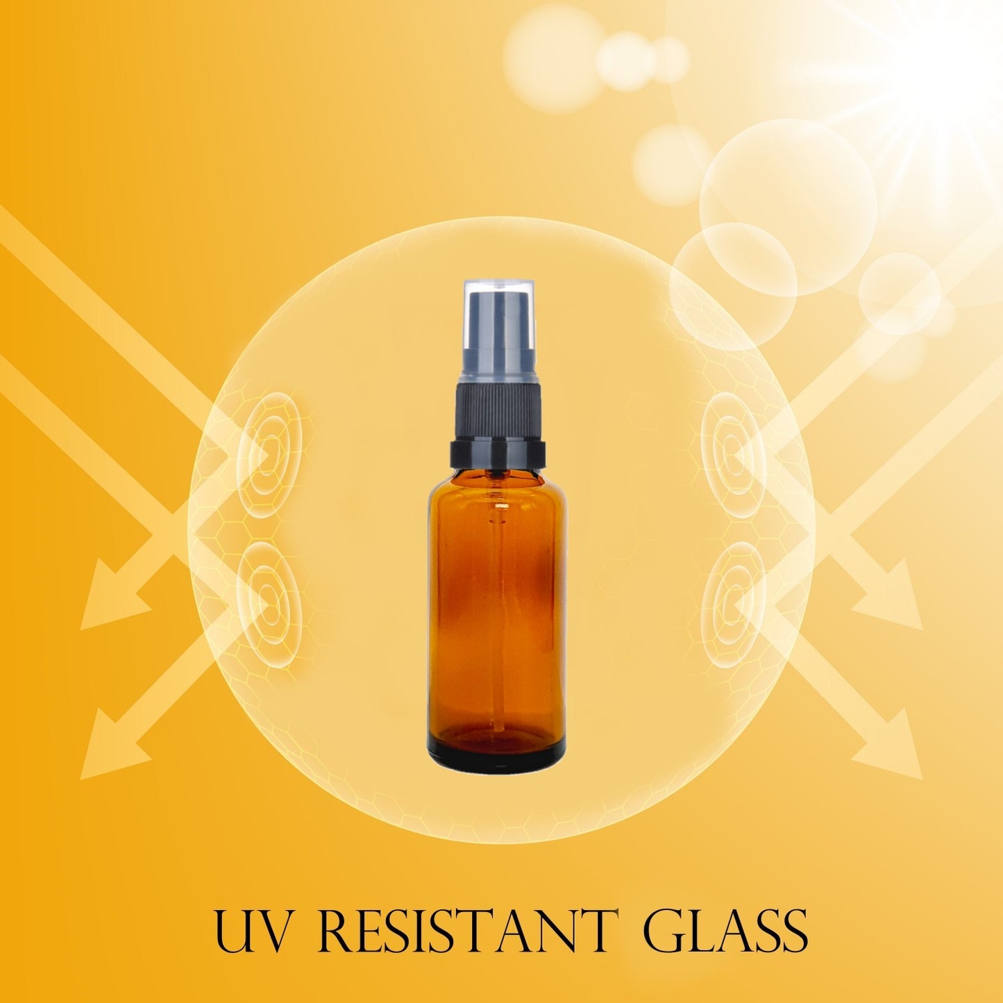 25ml Amber Glass Bottles with Black Atomiser Spray and Clear Overcap
