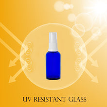 Load image into Gallery viewer, 30ml Blue Glass Bottles with White Treatment Pump and Clear Overcap