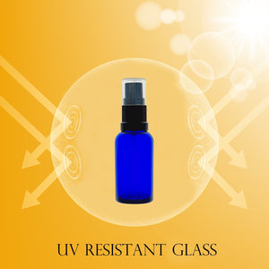 20ml Blue Glass Bottles with Black Atomiser Spray and Clear Overcap