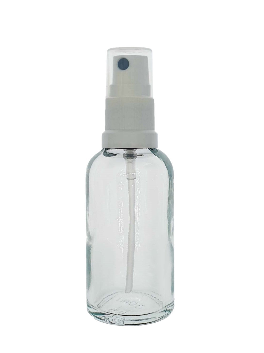 30ml Clear Glass Bottles with White Atomiser Spray and Clear Overcap