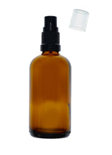 Load image into Gallery viewer, 100ml Amber Glass Bottles with Black Atomiser Spray and Clear Over Cap