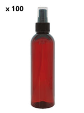 Load image into Gallery viewer, 200ml Tall Amber Plastic PET Bottle with 24/410 Black Finger Spray