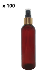 200ml Tall Amber Plastic PET Bottle with 24/410 Gold & Black Finger Spray