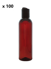 Load image into Gallery viewer, 200ml Tall Amber Plastic Bottles with 24mm 410 Black Disc Top Cap