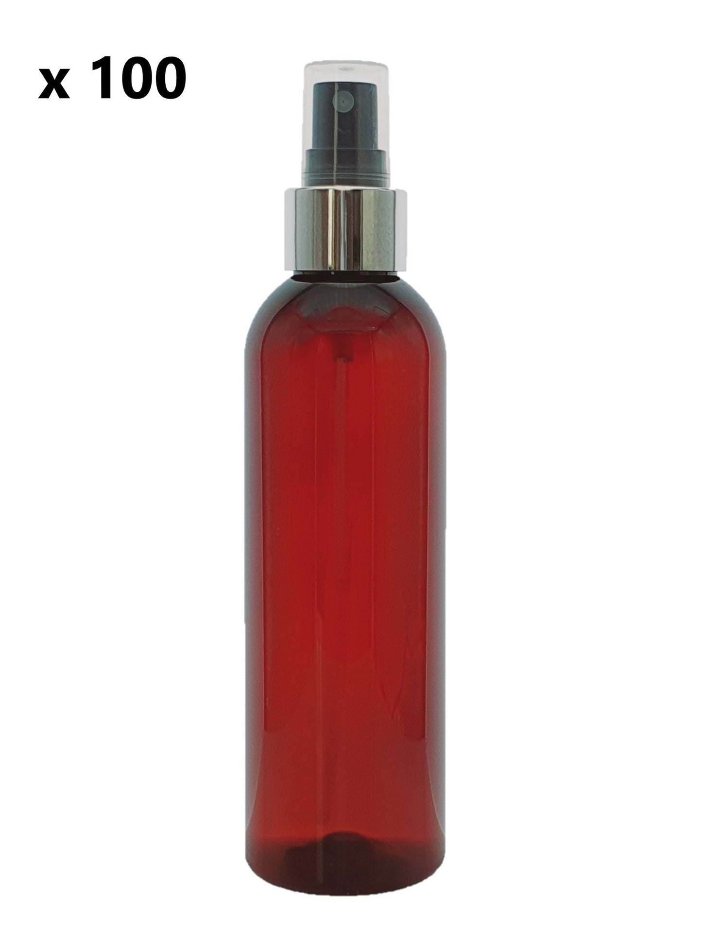 200ml Tall Amber Plastic PET Bottle with 24/410 Silver & Black Finger Spray