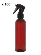 Load image into Gallery viewer, 200ml Tall Amber Plastic PET Bottle with 24mm 410 Black Trigger Spray