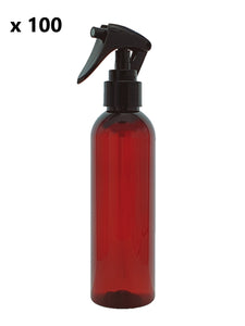 200ml Tall Amber Plastic PET Bottle with 24mm 410 Black Trigger Spray