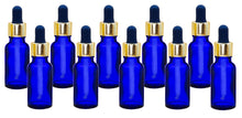 Load image into Gallery viewer, 20ml Blue Glass Bottles with Gold/Black Glass Pipettes