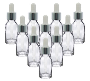 15ml Clear Glass Bottles with Silver/White Glass Pipettes