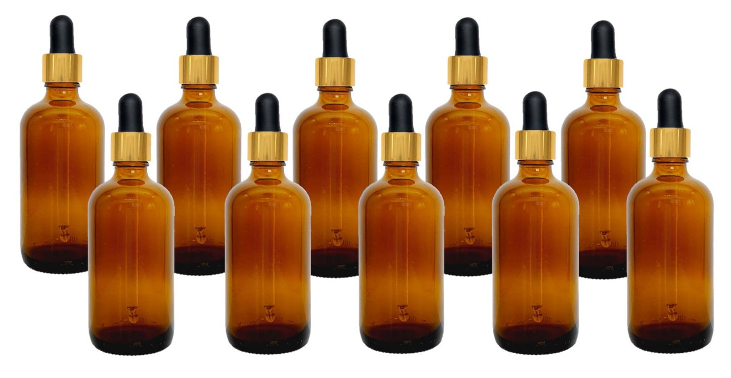 100ml Amber Glass Bottles with Gold/Black Glass Pipettes