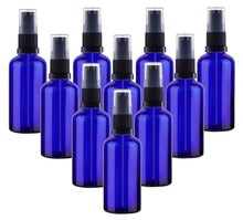 Load image into Gallery viewer, 50ml Blue Glass Bottles with Black Treatment Pump and Clear Overcap