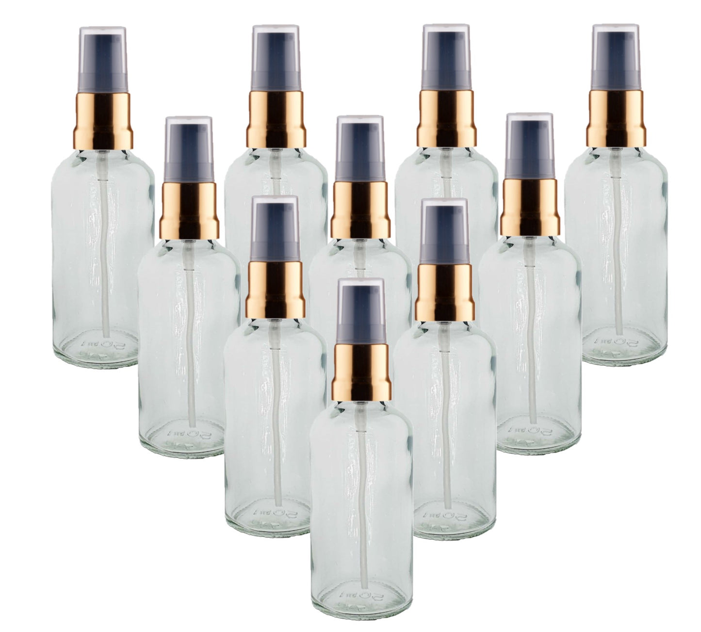 50ml Clear Glass Bottles with Gold/Black Treatment Pump and Clear Overcap