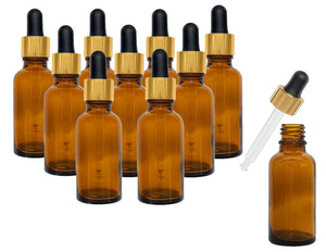 30ml Amber Glass Bottles with Gold/Black Glass Pipettes