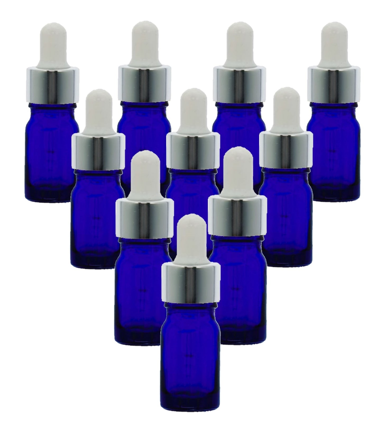 5ml Blue Glass Bottles with Silver/White Glass Pipettes