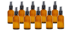 Load image into Gallery viewer, 50ml Amber Glass Bottles with Black Treatment Pump and Clear Overcap