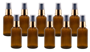 30ml Amber Glass Bottles with Gold/Black Treatment Pump and Clear Overcap