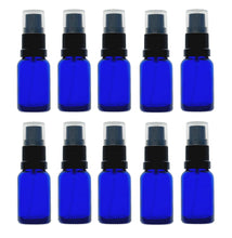 Load image into Gallery viewer, 15ml Blue Glass Bottles with Black Atomiser Spray and Clear Overcap