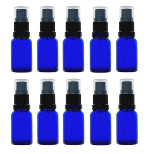 15ml Blue Glass Bottles with Black Atomiser Spray and Clear Overcap