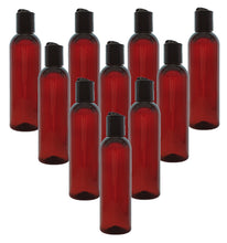 Load image into Gallery viewer, 200ml Tall Amber Plastic Bottles with 24mm 410 Black Disc Top Cap