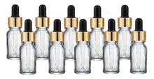 Load image into Gallery viewer, 10ml Clear Glass Bottles with Gold/Black Glass Pipettes