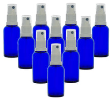 Load image into Gallery viewer, 20ml Blue Glass Bottles with White Atomiser Spray and Clear Overcap