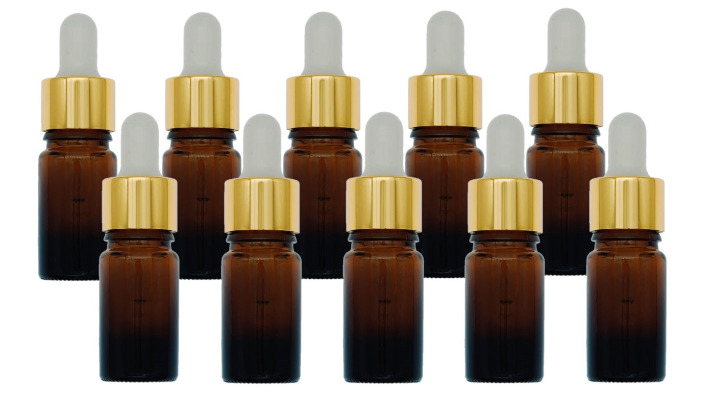 5ml Amber Glass Bottles with Gold/White Glass Pipettes