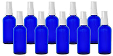 Load image into Gallery viewer, 100ml Blue Glass Bottles with White Treatment Pump and Clear Overcap